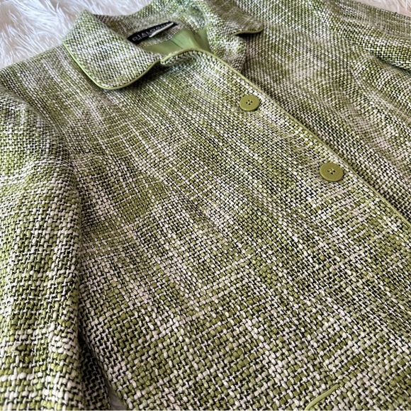 Dialogue Olive Houndstooth Tweed Trench Coat Size 10 - Picture 15 of 16